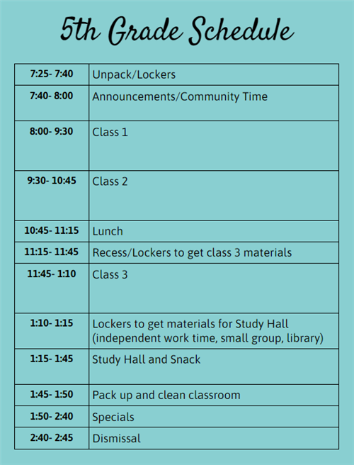 5th Grade Schedule